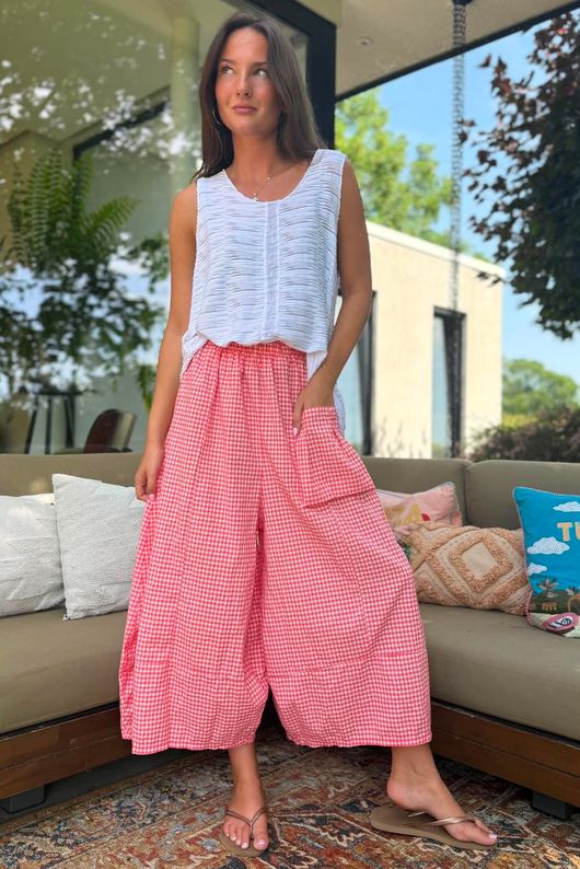 Arbi Gingham Pocket Culotte Pant Sherbet Coral